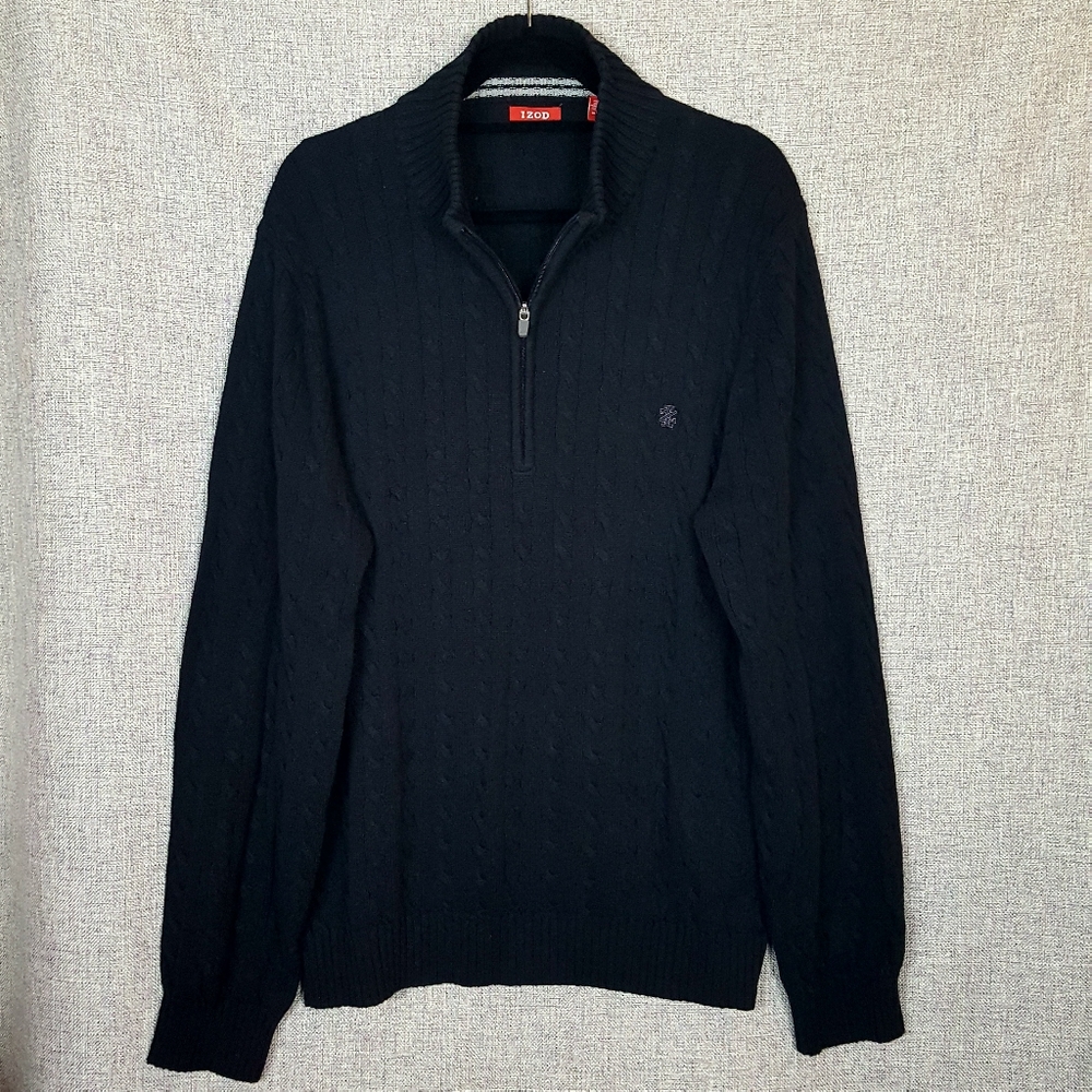 Izod Men's 1/4 Zip Black Pullover Sweater Sz XL